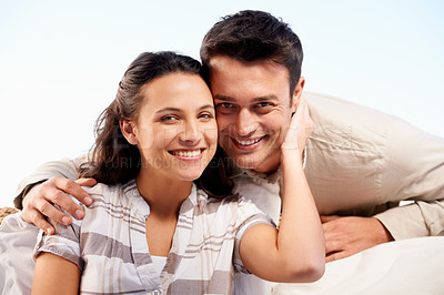 Buy stock photo A cute couple smiling together