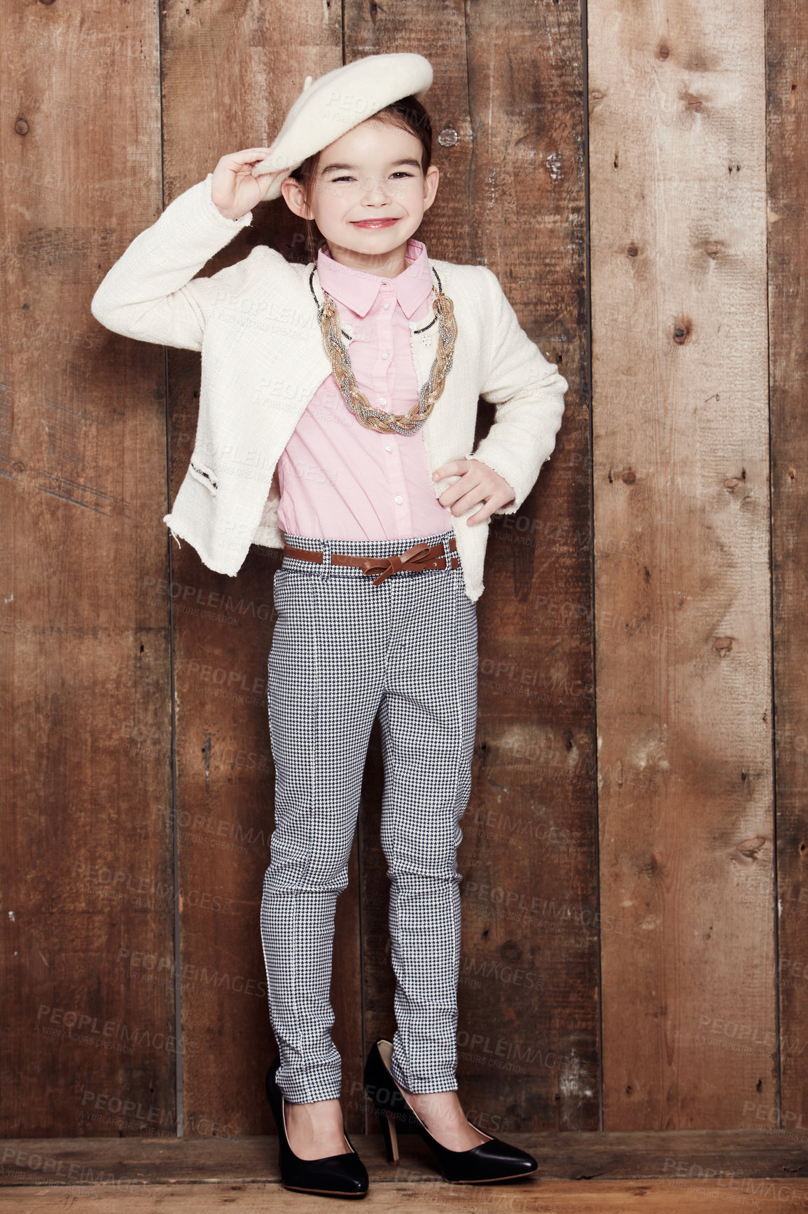 Buy stock photo Portrait of an adorable little girl dressed fashionably in a cute beret