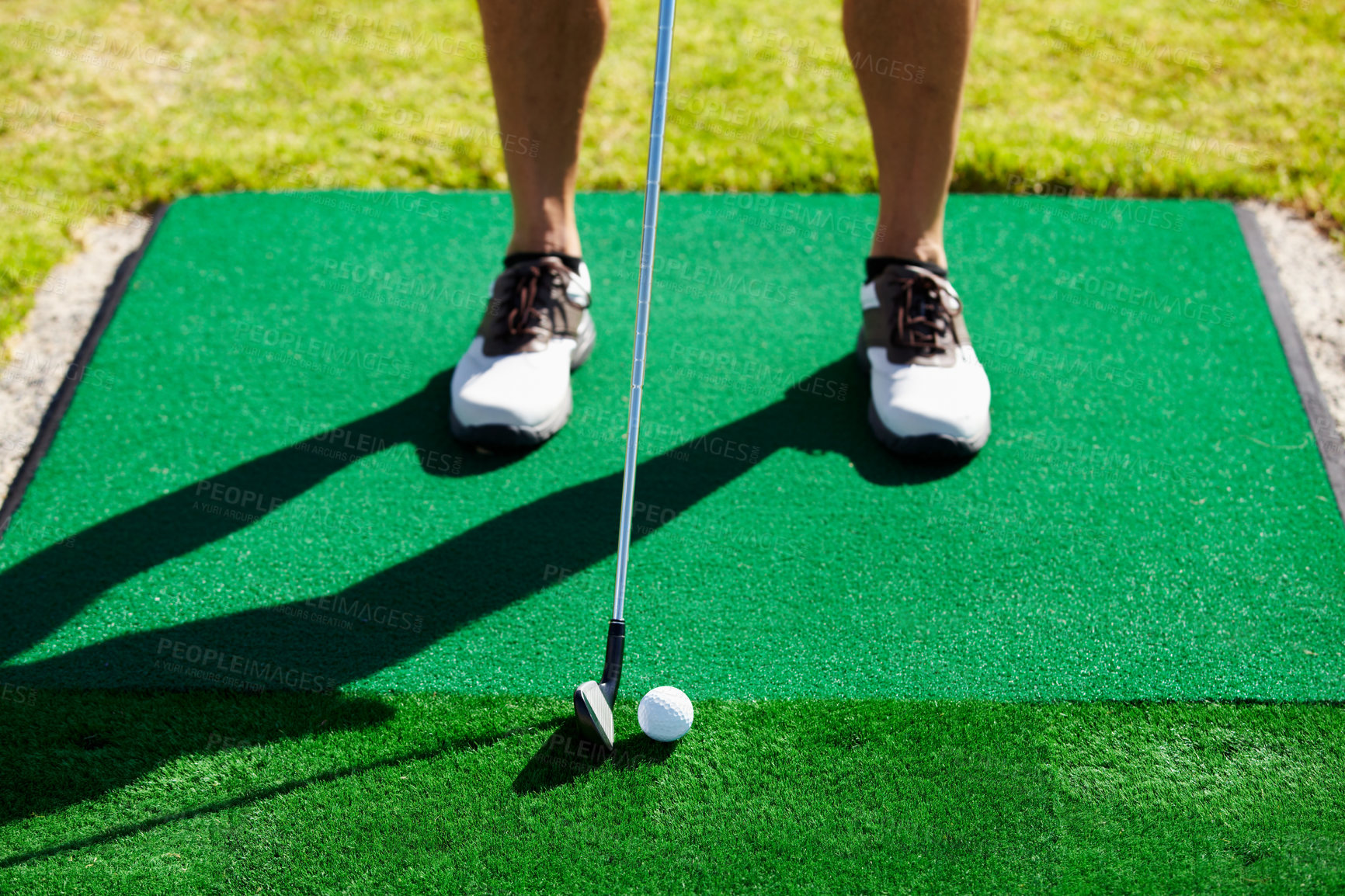 Buy stock photo Cropped image of a golfer about to tee off