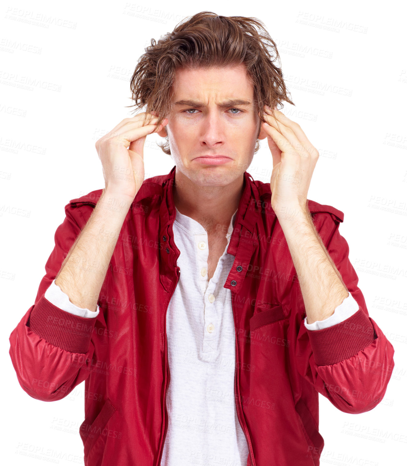 Buy stock photo Messy young man looking sadly at the camera