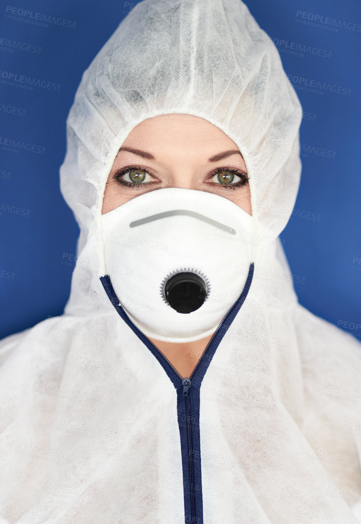 Buy stock photo Portrait of a young woman in protective wear