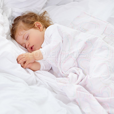 Buy stock photo A cute baby sleeping on the bed