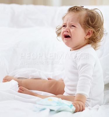 Buy stock photo An adorable baby crying