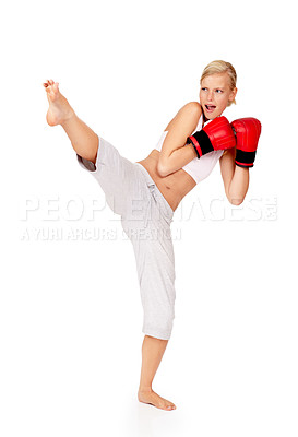 Buy stock photo Shot of a beautiful female boxer 