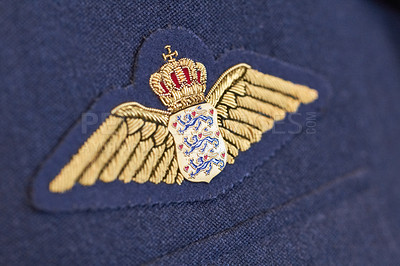 Buy stock photo Closeup shot of a pilot's badge