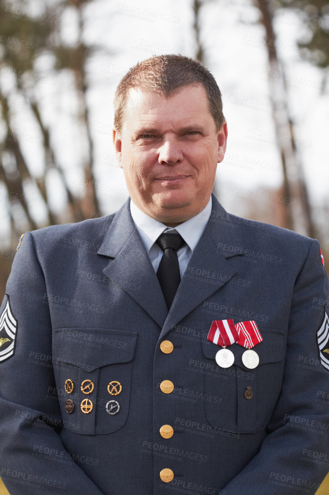 Buy stock photo Cropped portrait of a high ranking military official standing outside