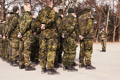 Buy stock photo A group of soldiers at attention