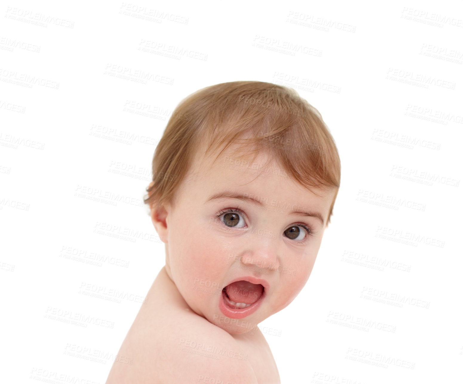 Buy stock photo Portrait of a cute baby isolated on white