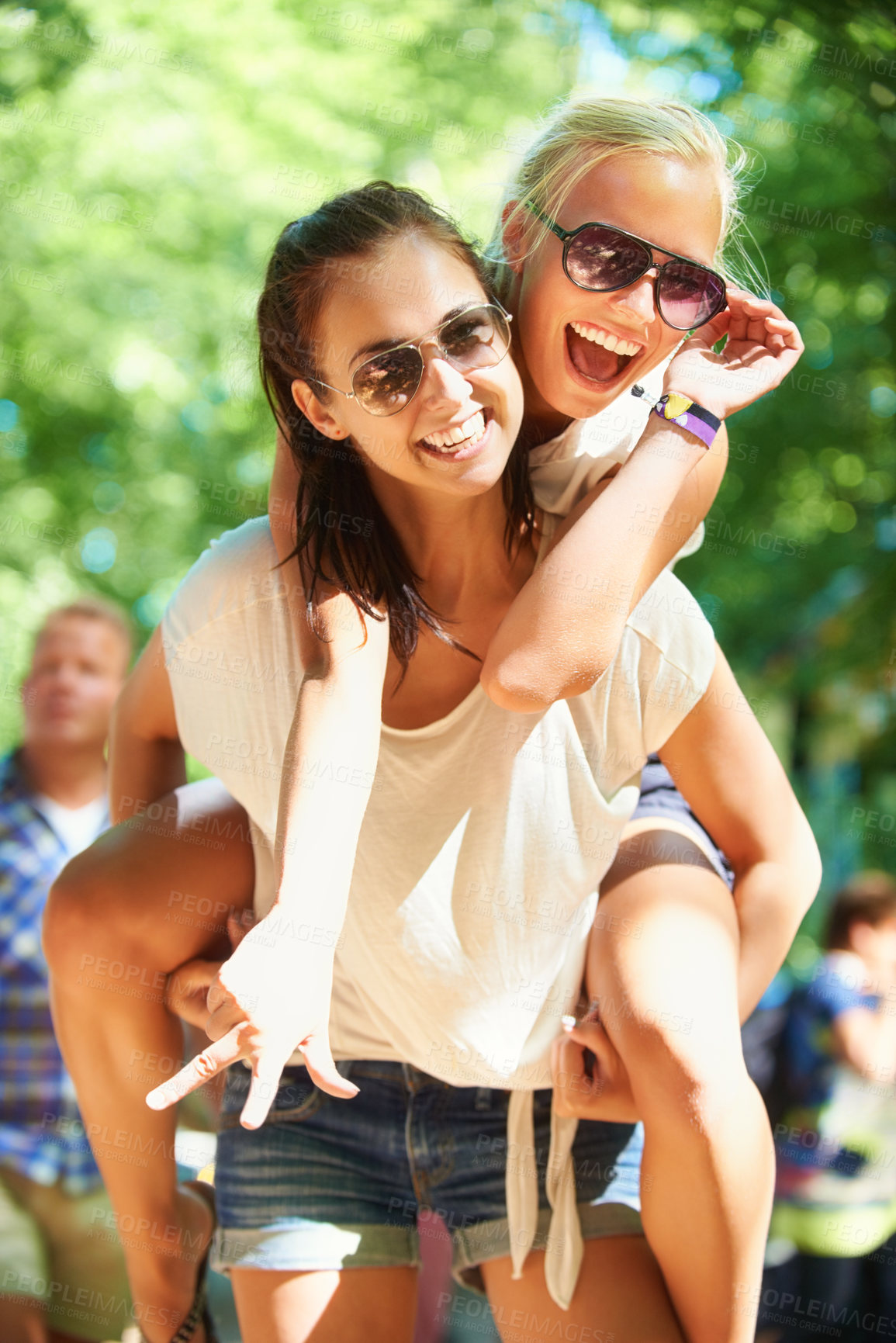 Buy stock photo Young teen friends having fun together in the sunshine