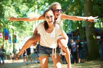 Buy stock photo Young teen friends having fun together in the sunshine