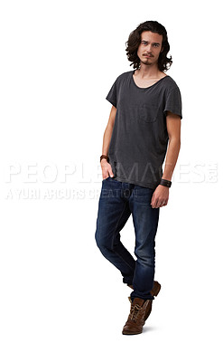 Buy stock photo Handsome young casual man standing against a white background - full length