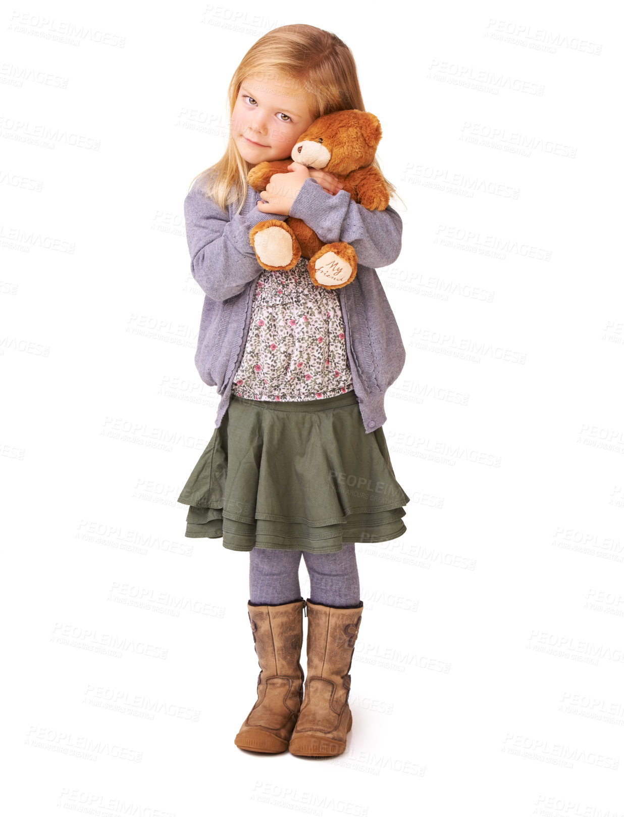 Buy stock photo Cute little girl standing confidently against a white background