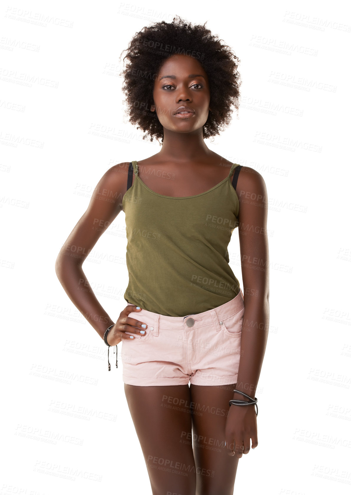 Buy stock photo Fashion, beauty and portrait of black woman in studio on white background with trendy, stylish and casual clothes. Summer style, fashion model and female from Jamaica with confidence, pose and youth