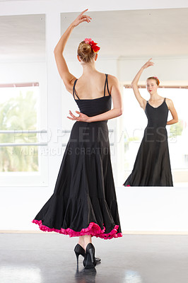 Buy stock photo Young dancer performing flamenco in a dance studio