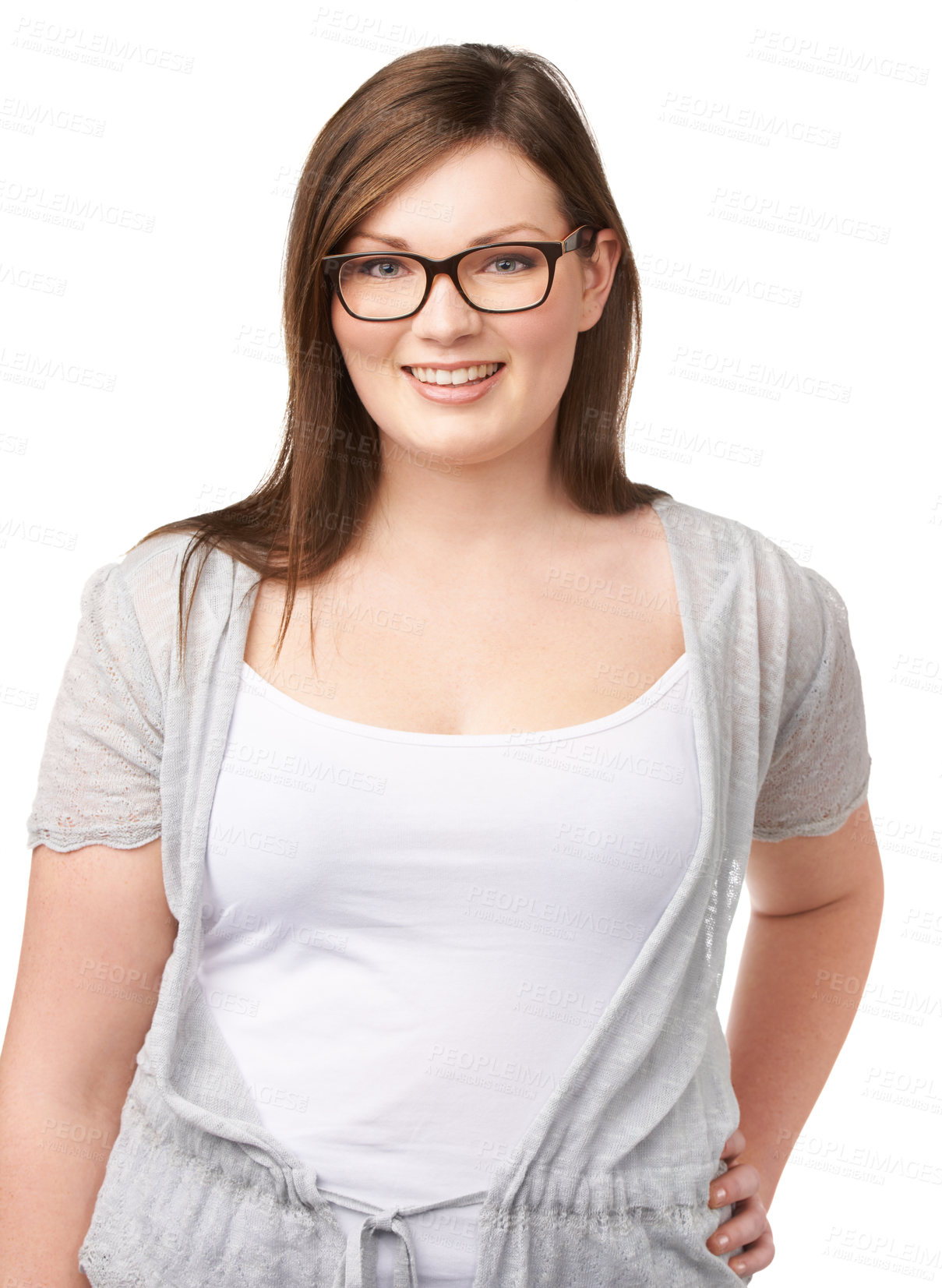 Buy stock photo A pretty full-figured woman posing confidently on a white background