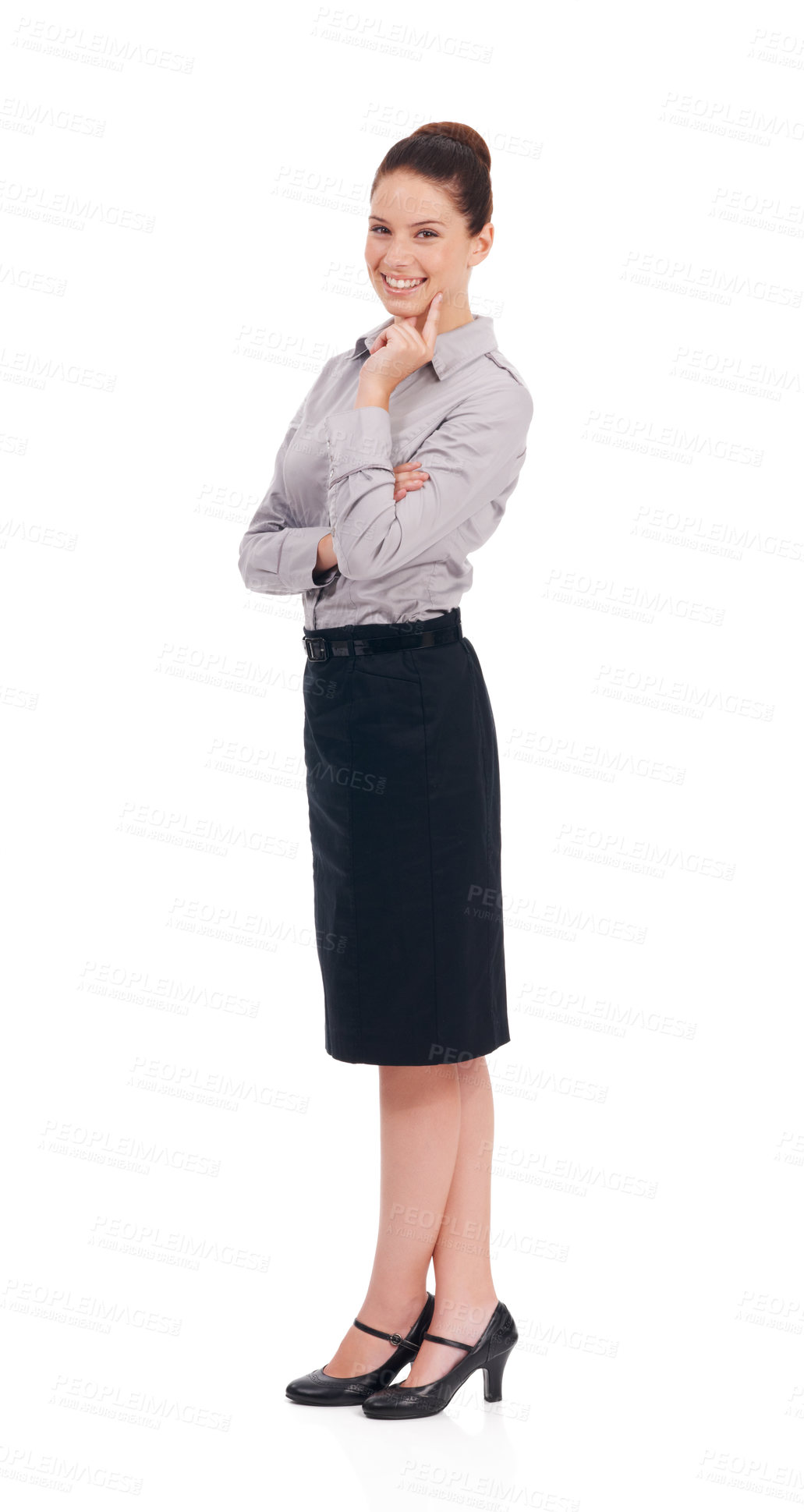 Buy stock photo Professional portrait, business and happy woman, confident legal advisor or lawyer happiness, pride and job vocation. Law advocate, female attorney trust and studio agent isolated on white background