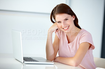 Buy stock photo Portrait of a beautiful businesswoman sitting in the office