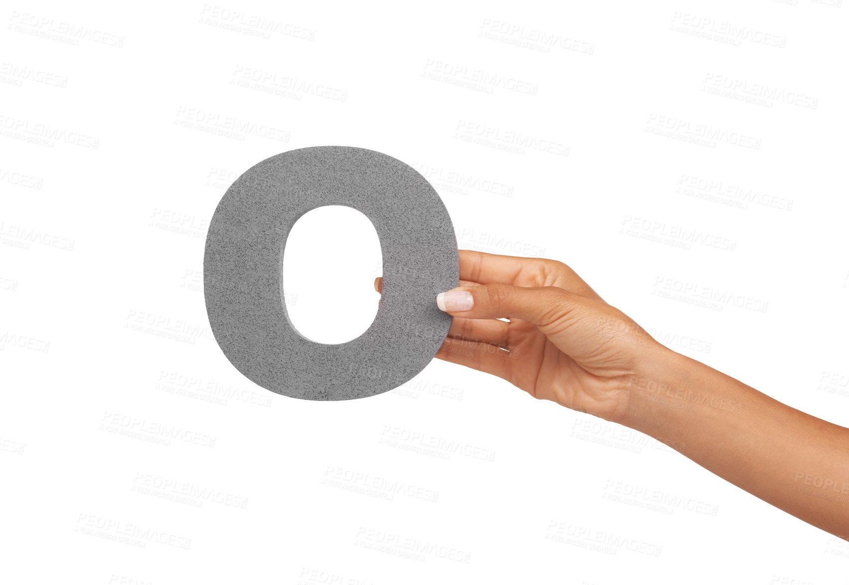 Buy stock photo A young woman holding a capital letter "O" isolated on a white background