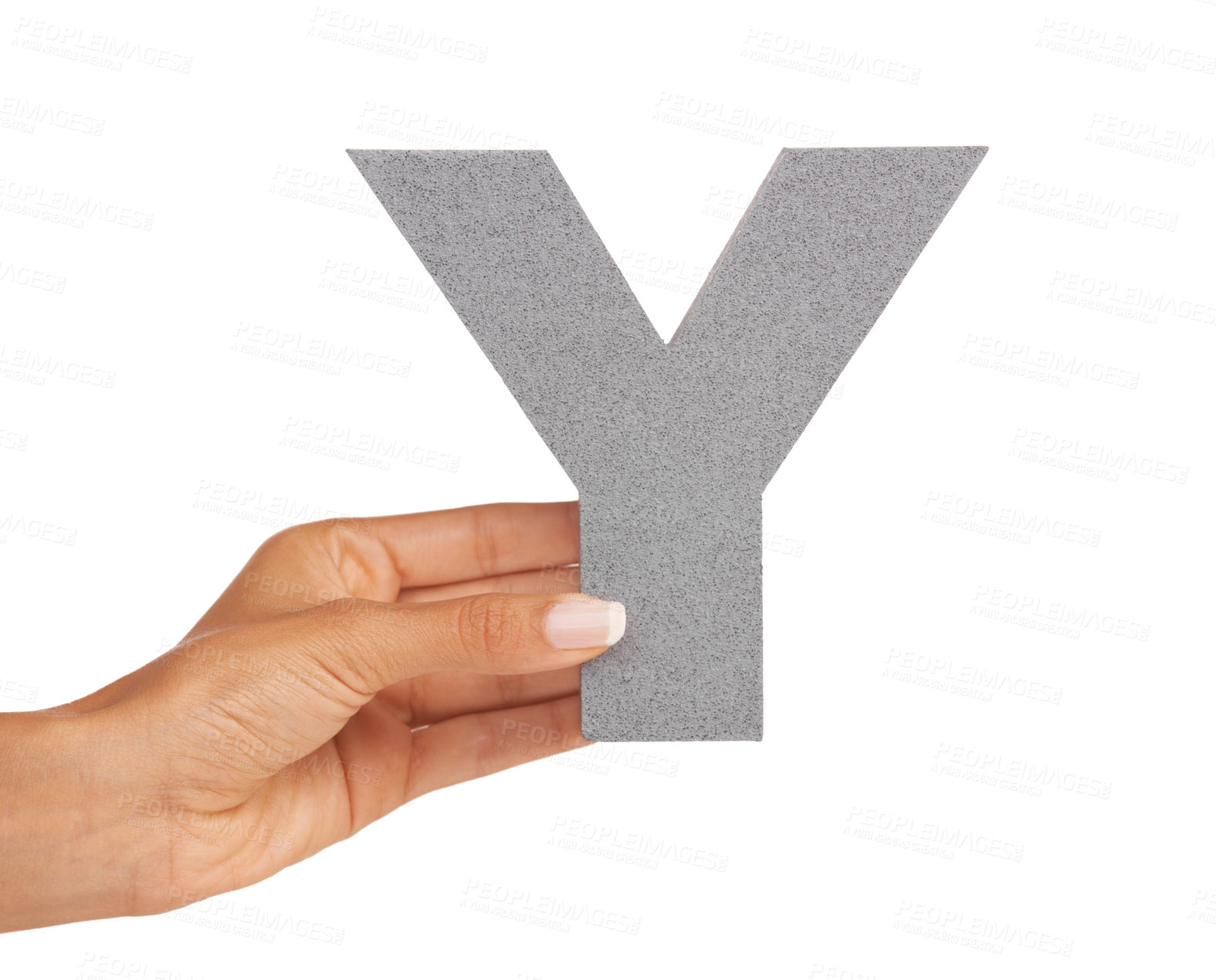 Buy stock photo Hands, alphabet and capital letter Y in studio isolated on a white background mockup. Person, font and closeup of sign for typo, communication or learning language, character or show uppercase icon
