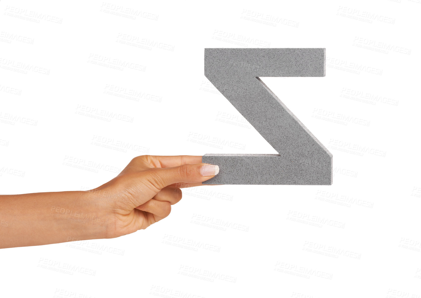 Buy stock photo A young woman showing a backwards "Z" letter isolated on white