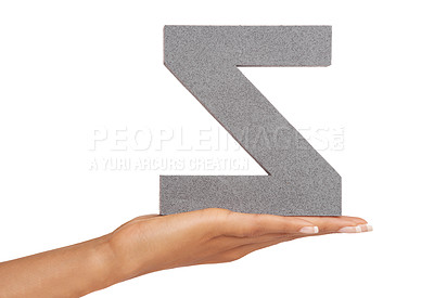 Buy stock photo Hands, font and capital letter Z in studio isolated on a white background to show character or uppercase icon.  Palm, alphabet and closeup of sign for typography, communication language or education