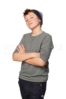 Buy stock photo A teenage boy with his arms crossed