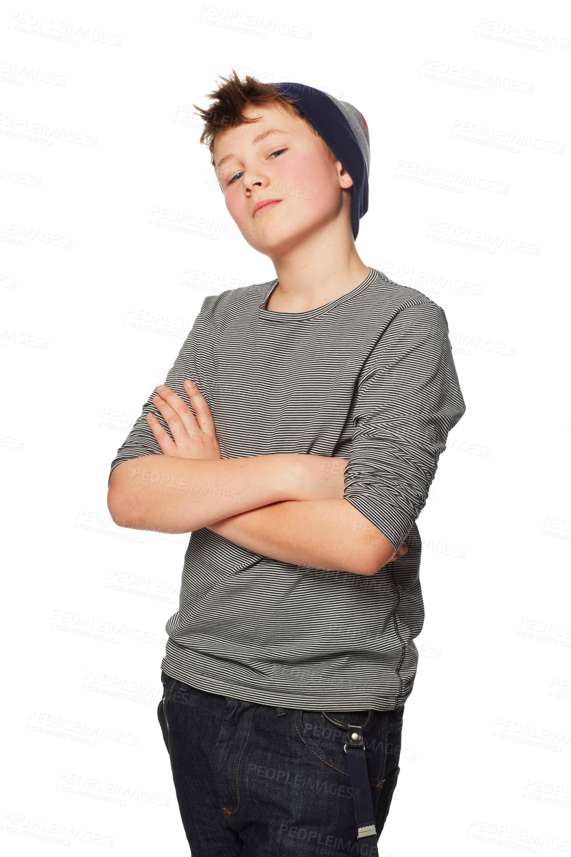 Buy stock photo A teenage boy with his arms crossed