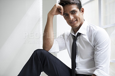 Buy stock photo Cropped shot of a charming man in a shirt and tie