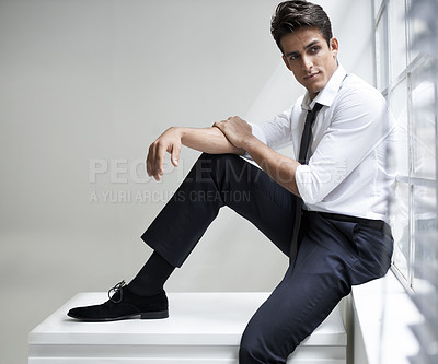 Buy stock photo Full length shot of a charming man in a shirt and tie