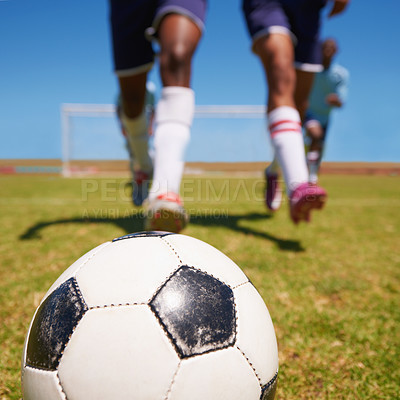 Buy stock photo Cropped closeup of soccer practice