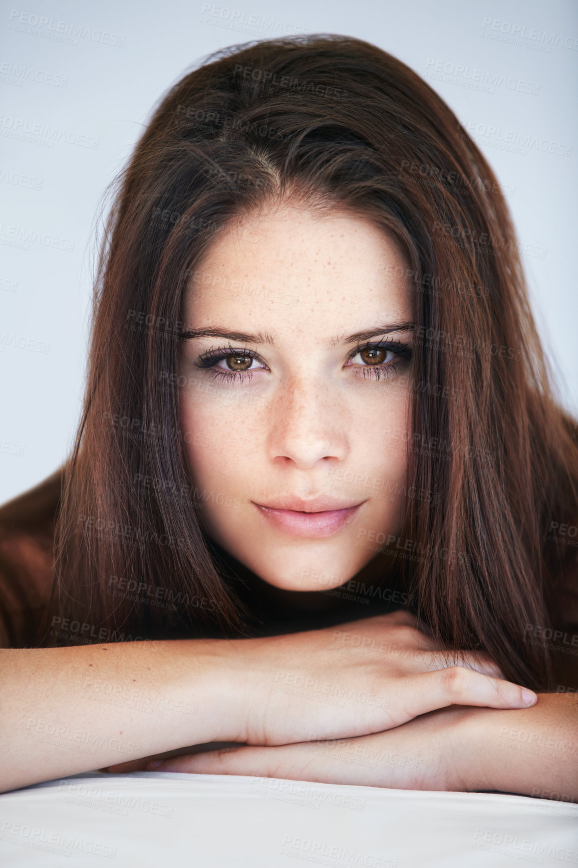 Buy stock photo Smile, beauty and portrait of young woman with makeup, cosmetic and natural face routine. Glow, glamour and headshot of beautiful female person from Canada with positive, good and confident attitude.