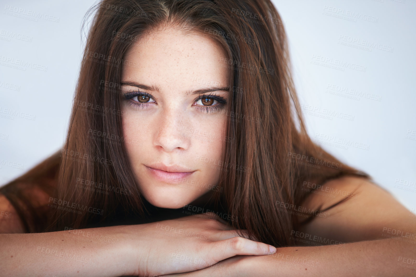 Buy stock photo Closeup portrait of a beautiful young woman