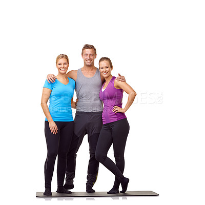 Buy stock photo A group of fitness instructors on white