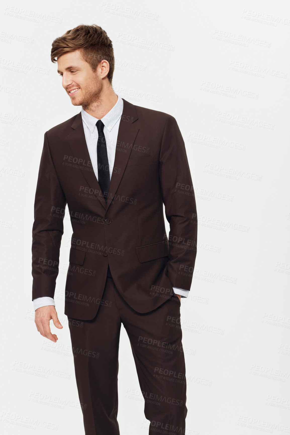 Buy stock photo Fashion, suit and business man in studio with classic style, elegance or confidence on white background. Stylish, clothes or fashionable male entrepreneur with cool outfit choice or gentleman apparel