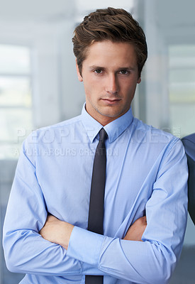 Buy stock photo Crossed arms, serious and portrait of business man, professional consultant or agent with focus on corporate work. Mindset, confident person and businessman, accountant or employee with career pride