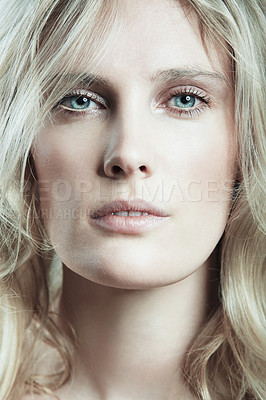 Buy stock photo Closeup portrait of a naturally gorgeous young woman with flawless, glowing skin