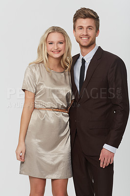 Buy stock photo Studio portrait of a well-dressed young couople