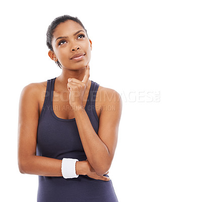 Buy stock photo Studio shot of a sporty young woman posing against a white background