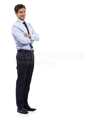 Buy stock photo A handsome young businessman standing against a white background