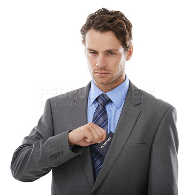 Buy stock photo A businessman taking out his passport