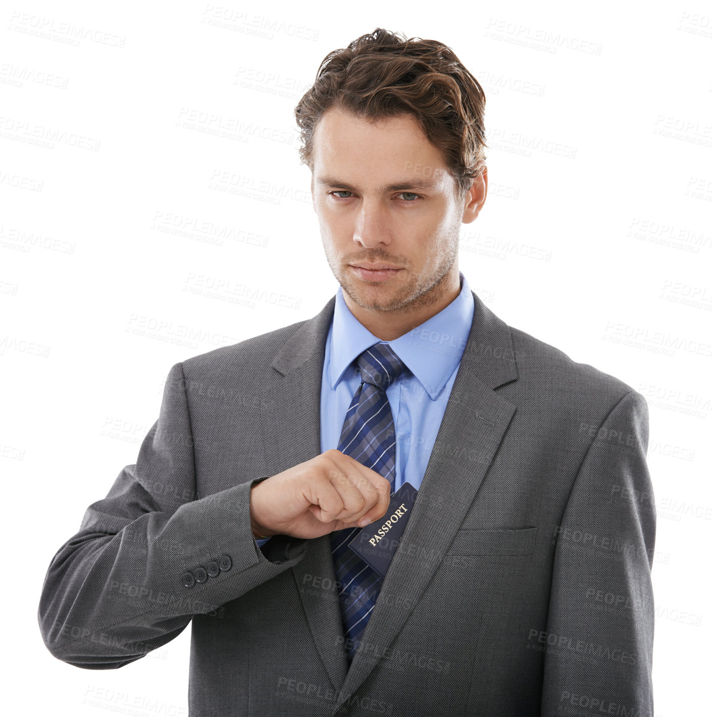 Buy stock photo A businessman taking out his passport