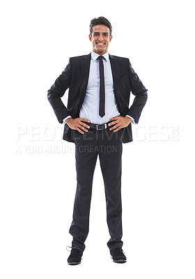 Buy stock photo Businessman, portrait and happy in studio for corporate, business formal and confident for career work. Entrepreneur, person and face with smile, confidence and pride for startup on white background