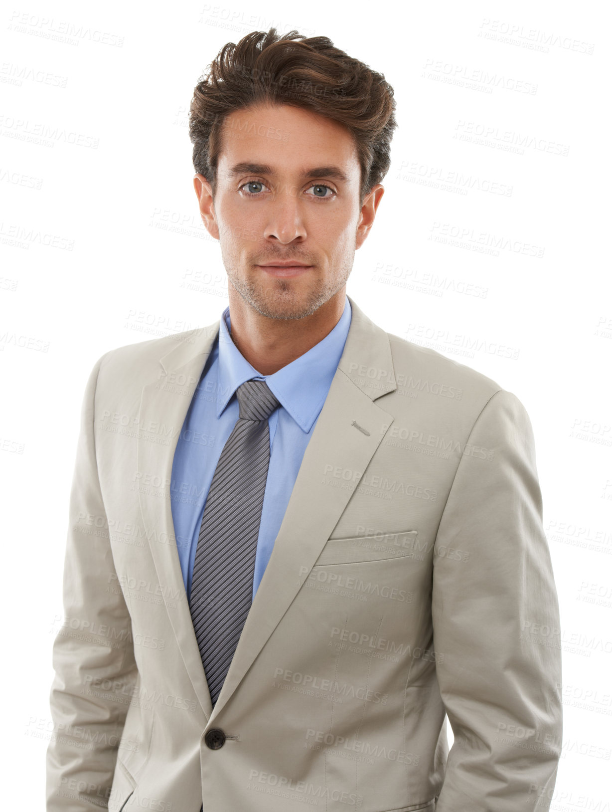 Buy stock photo Portrait, suit and serious with business man in studio isolated on white background for career. Corporate, company and mindset with young employee or model in formal clothes for professional job