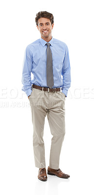 Buy stock photo Full length studio shot of a young businessman isolated on white