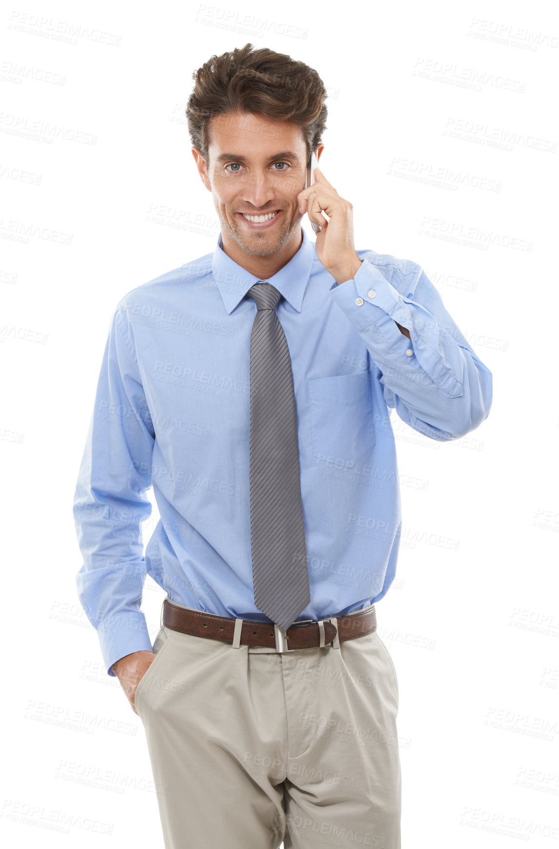 Buy stock photo Studio shot of a young businessman using a cellphone isolated on white