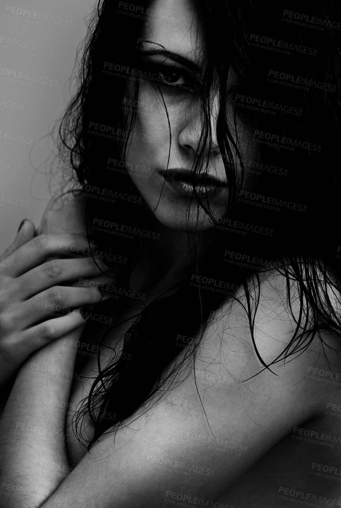 Buy stock photo Monochrome portrait of a gorgeous nude woman