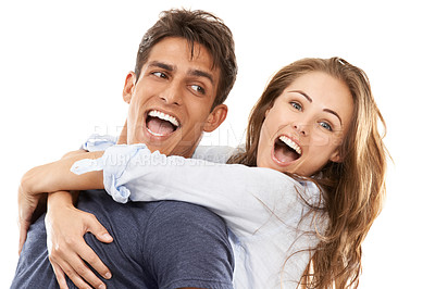Buy stock photo A young couple having fun together