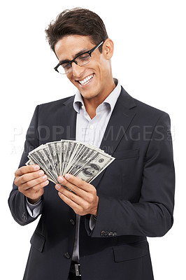Buy stock photo Studio shot of a handsome young businessman isolated on white