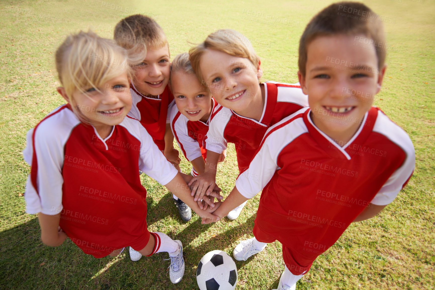 Buy stock photo Shot of a children's soccer team