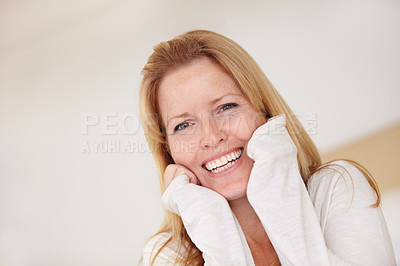 Buy stock photo A beautiful mature woman looking playful and happy